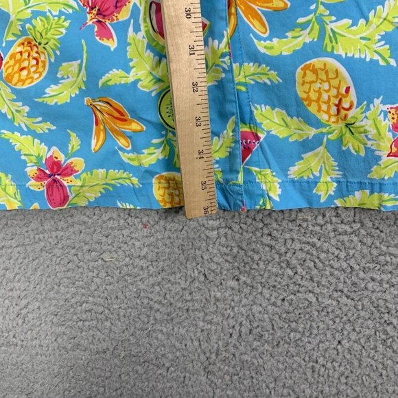 Palm Lily Women’s Sleeveless Button Front Top Turquoise w/ Fruit Print Size 12 - Picture 5 of 10